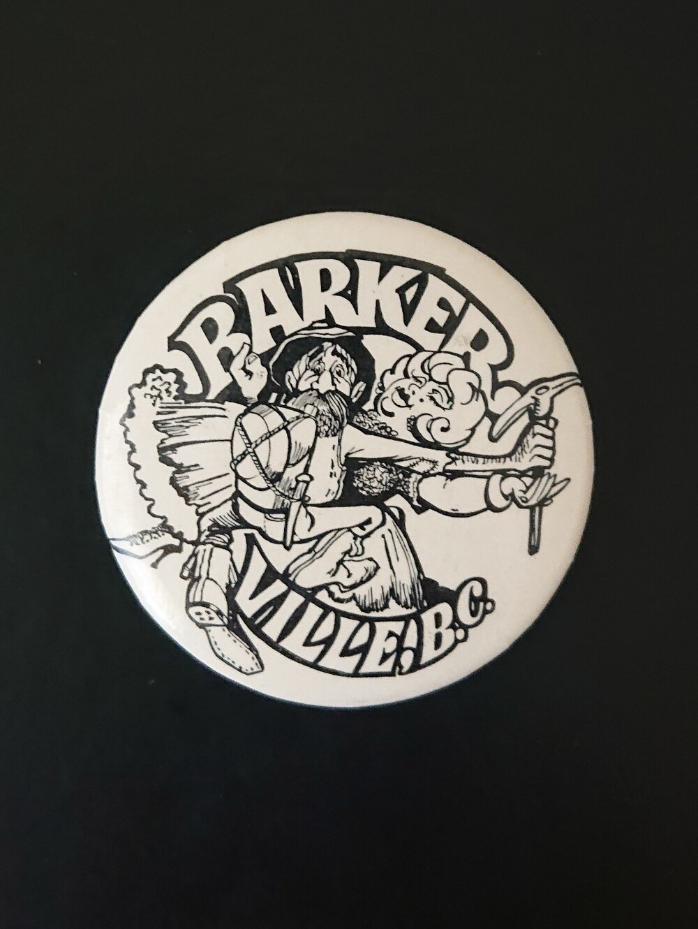 Vintage 1.5" Round Pin Button - Barkerville BC Canada - Prospector Miner